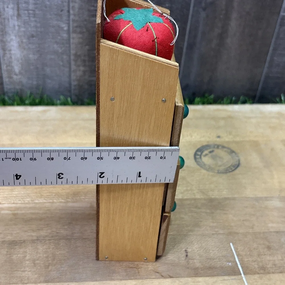 Vintage Wooden Sewing Caddy 3 Drawer Organizer Tomato Pincushion Retro